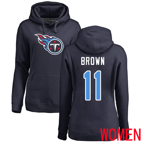 Tennessee Titans Navy Blue Women A.J. Brown Name and Number Logo NFL Football 11 Pullover Hoodie Sweatshirts